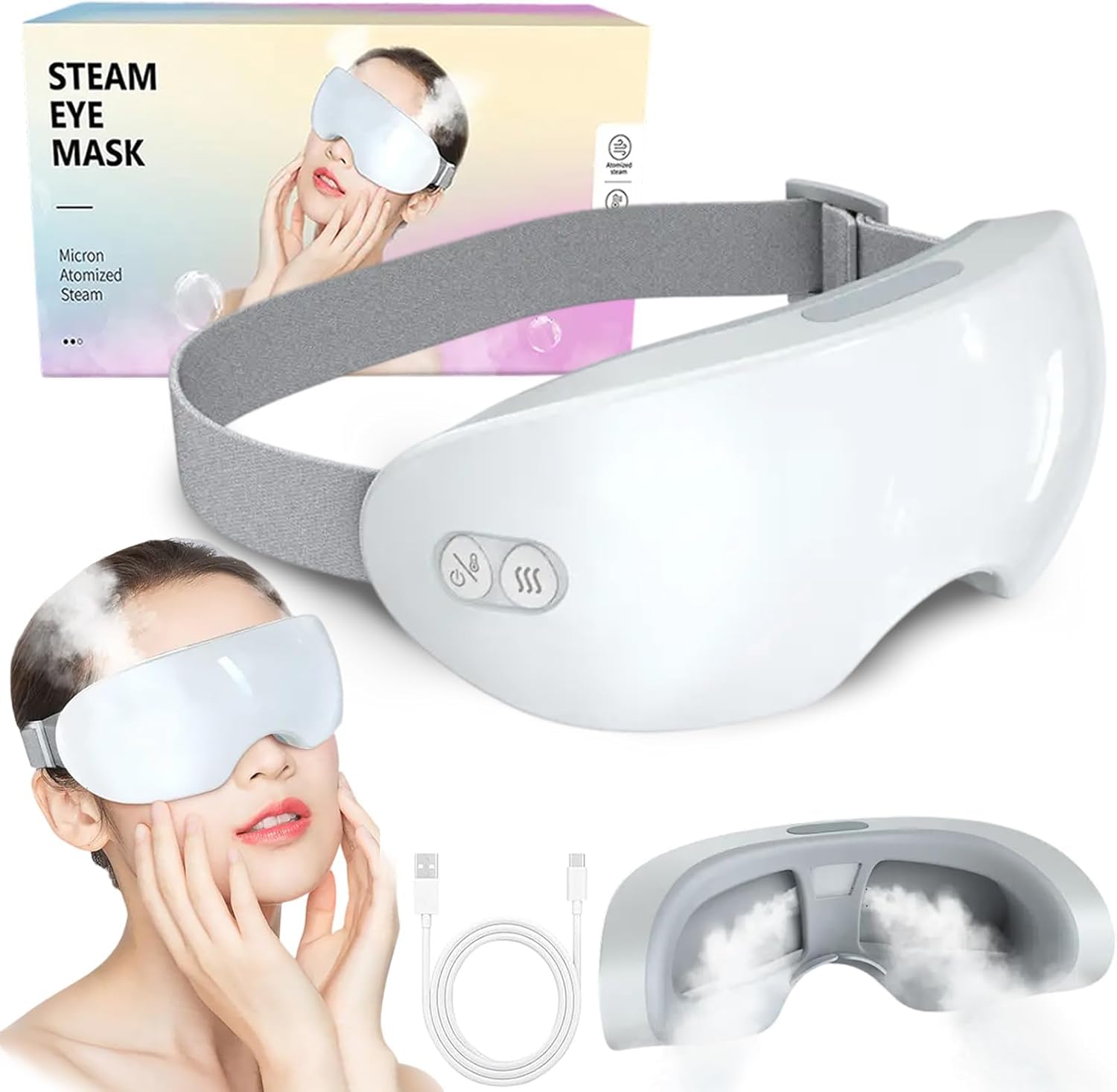 Sleep Mask for Sleeper Men Women Eye Massager Fast Heating Eye Steamer 2 Levels Adjustable Smart Hot Cold