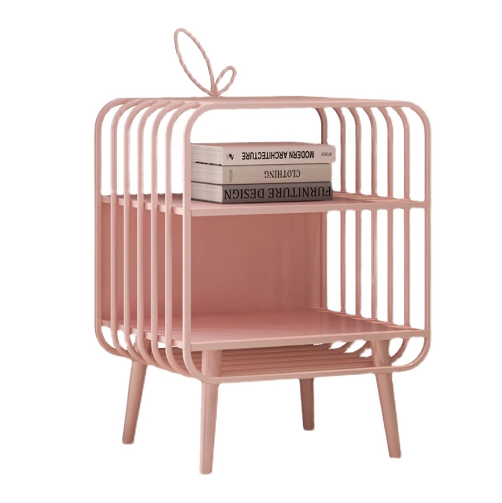 Table de chevet rose compacte à double tiroir pour petit meuble de rangement