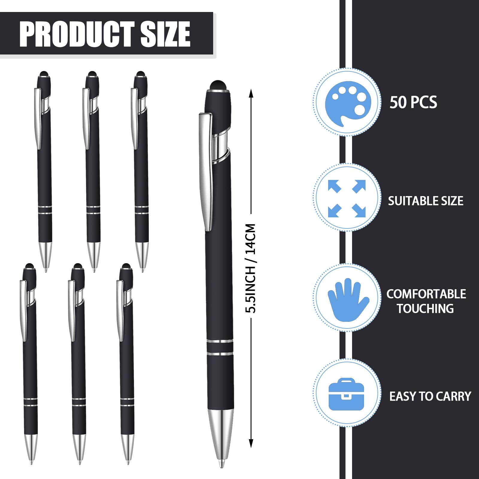 50 penne a sfera a inchiostro nero con stilo 2 in 1 penna a sfera per touch screen, penna di ringraziamento 2 in 1, regalo per colleghi, colleghi, ufficio (nero)
