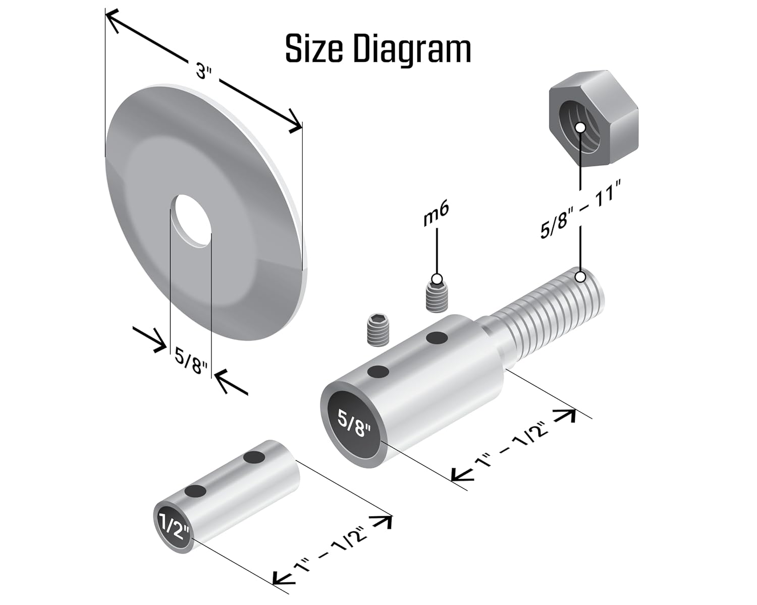 LINE10 Tools Machine Adapter Grinder Extension - 5/8" Thread, Fits 1/2" or 5/8" Arbor, Converts Bench Grinder into Buffing Machine for 8-Inch Airway Buffing Wheels