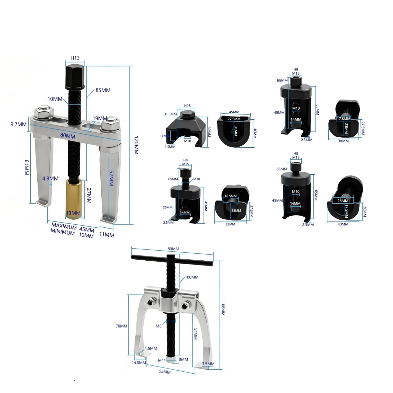 6 Piezas Extractor Brazos Limpiaparabrisas Acero Juego Extractores con Estuche Portátil Herramienta para Mecánicos, Taller Mecánico, Garaje