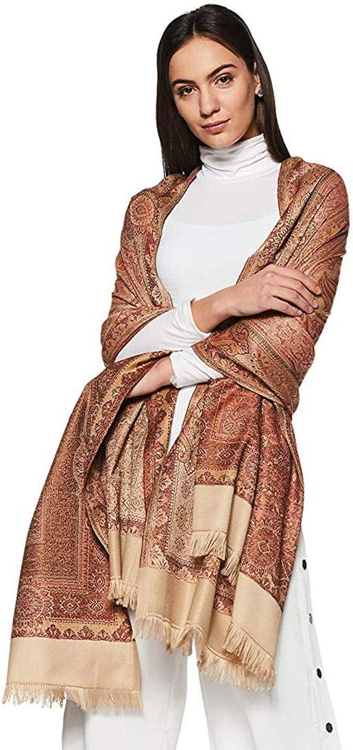 Women's Pashmina Wool Blend Indian Handicraft Woven Shawls, Scarf, Wraps [Large Size: 40" X 80"]