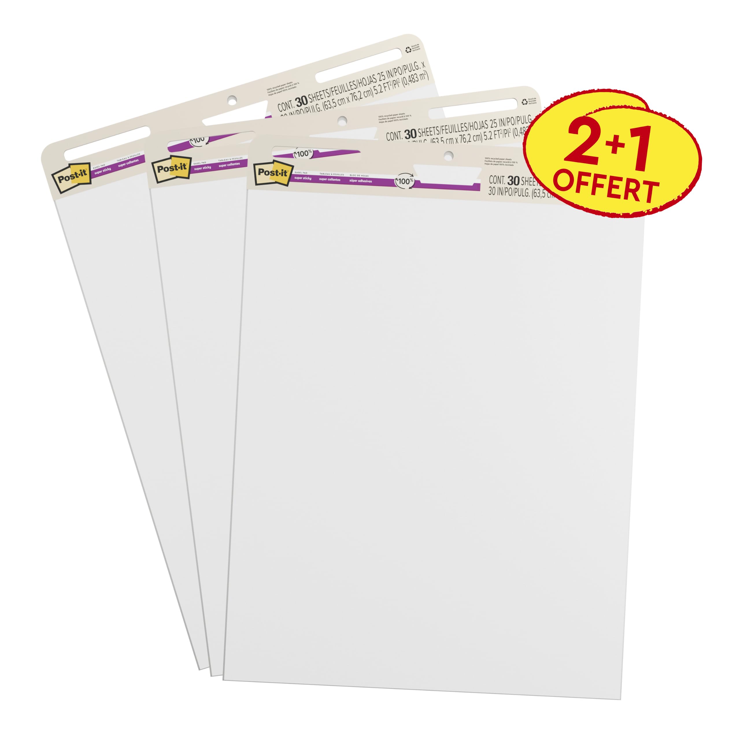 Post-it Super Sticky Blocs Paperboard 2 + 1 GRATUIT (63,5 cm x 76,2 cm)