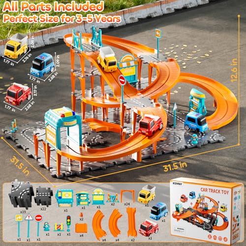 image for KIZONLY Puzzle Racer Kids Car Track Set, 4-Tier Race Tracks for Kids A