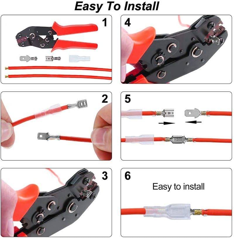 540pcs 2.8/4.8/6.3 Male Female Spade Crimp Wire Connectors Splice Wiring Insulating Sleeve Terminals SN-48B Crimping Tool Set - (Color: SN-48B 540PCS)