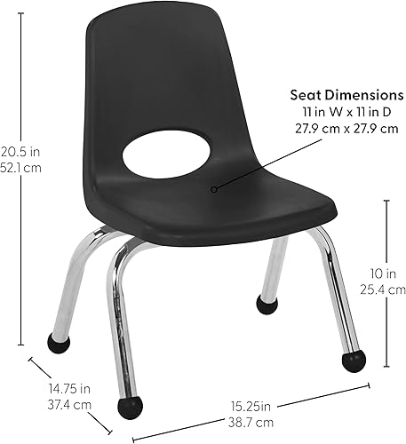Miniatura 13 de Factory Direct Partners 10355-BL Silla escolar apilable de 10 pulgadas, asiento apilable para estudiantes con patas de acero cromado y rodamientos