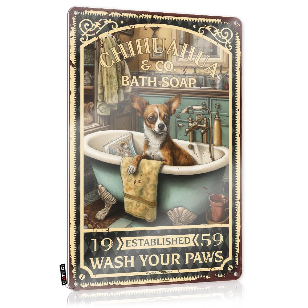 Mwfkkaddb Women's Colour Office Tin Sign Chihuahua Bath Soap Wash Your Paws Tin Sign Records For Wall Aestheticretro Room Decorgarden Decordesk Accessories For Tin Funny Vintage Sign Metal Signs Decor(20X30cm)