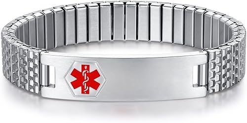 Miniatura 47 de Pulseras médicas de alerta ajustables AOAMID para hombres, pulseras de acero inoxidable para mujeres con grabado gratis