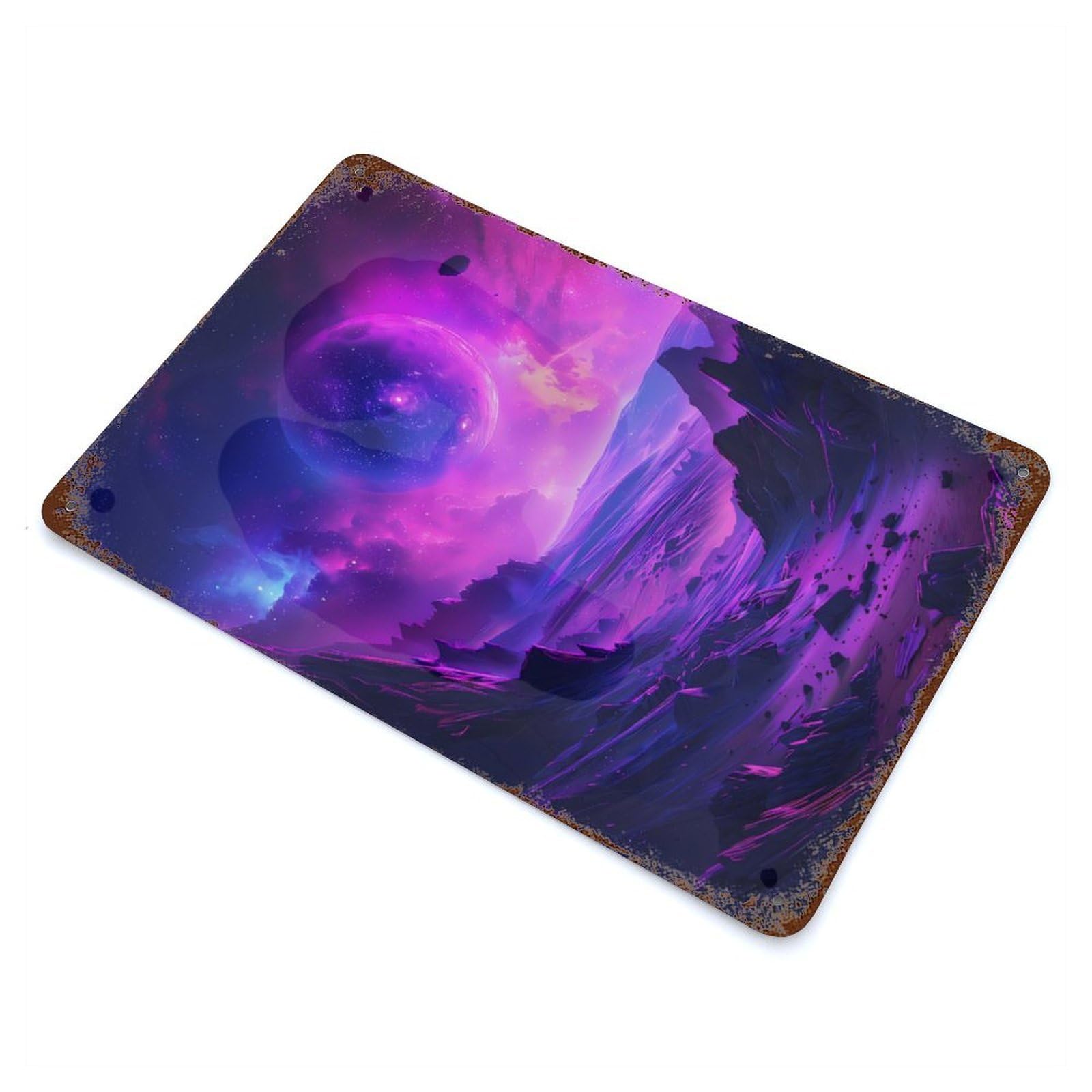 Purple Planet Cosmos 11.8"x7.9" Retro Metal Sign, Industrial Home Decor for Office, Studio And Wall Decor