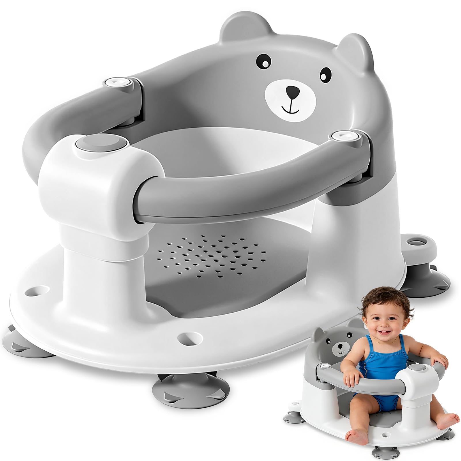 Seggiolini Per Bagnetto, Seggiolino Doccia Neonato, Seggiolino Da Bagno Antiscivolo Per Bambini A Partire Da 6 Mesi, Protezione A 360°, Per Doccia O Vasca Da Bagno (Grigio)