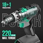 Litheli perceuse visseuse sans fil, perceuse sans fil 20V Max, mandrin sans clé 3/8 po, 18+1 réglages de couple, vitesse variable, batterie 2,0 Ah et chargeur rapide 1 heure inclus