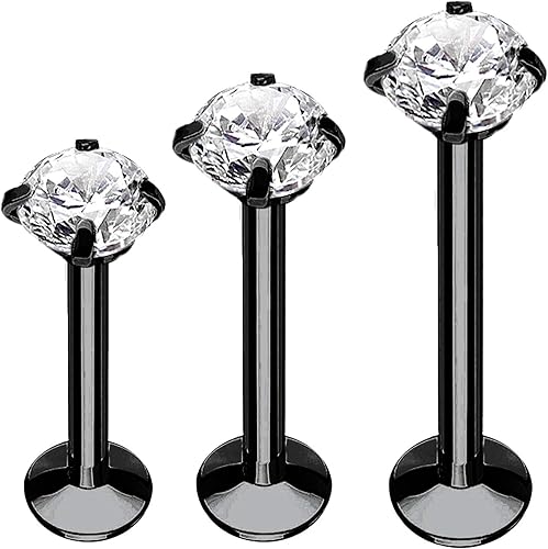 BodyJ4You Juego de 3 aretes de trago de labret de acero quirúrgico con circonita cúbica de 0.56onzas, de acero quirúrgico
