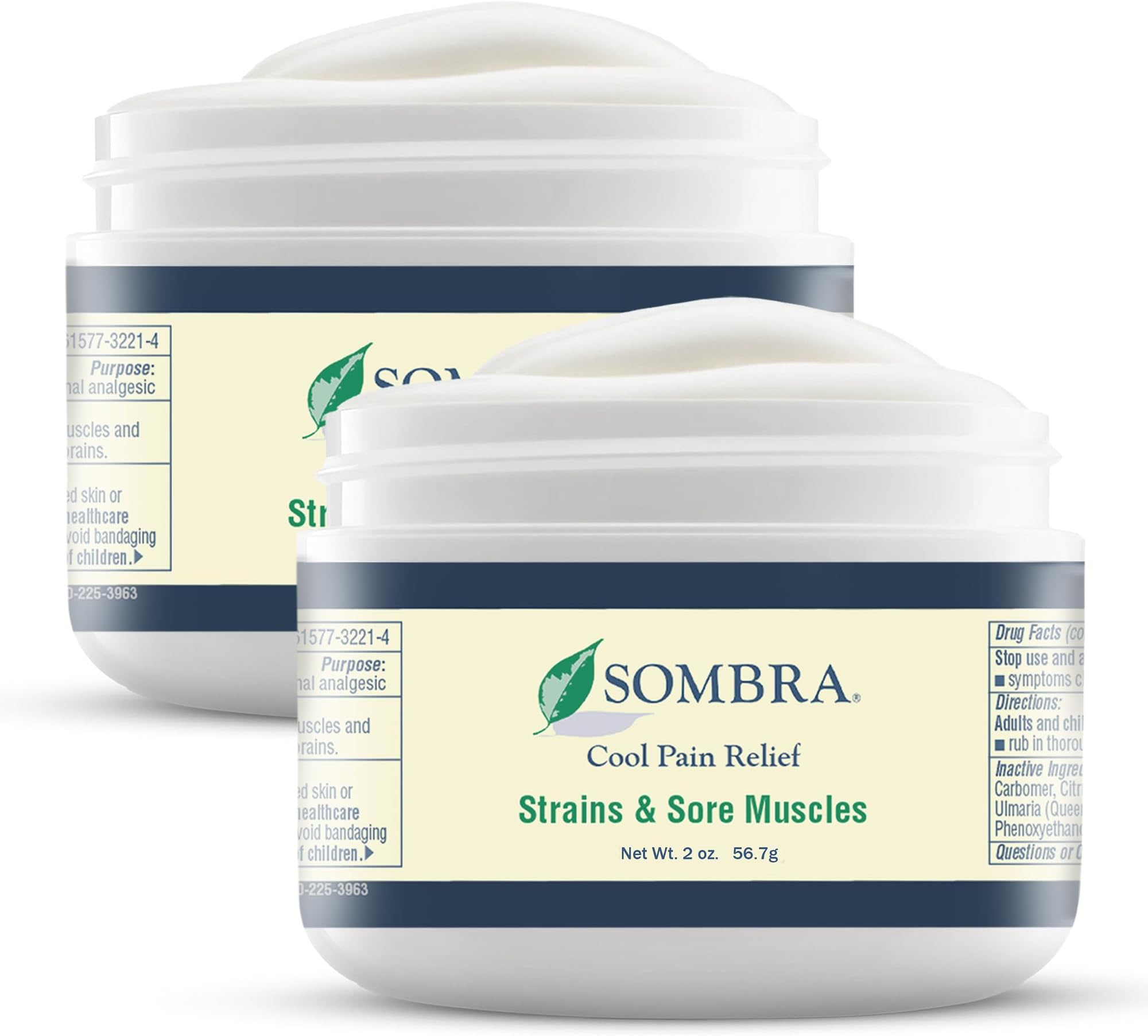 Sombra Cool Pain Relief Gel Cold Pain Relief for Swelling, Growing Pains, Soreness, Post-Workout, Vegan Formula Free of Artificial Fragrances, Dyes, NSAID, Wax, Petroleum, Alcohol - 2oz Jar (2 Pack)