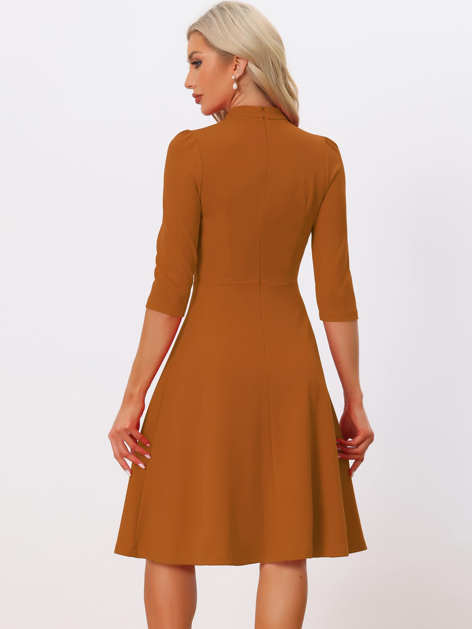 Allegra K Vestidos de Tubo para Mujer de Manga 3/4 con Cuello Alto Elegante Vestido de línea A de Negocios