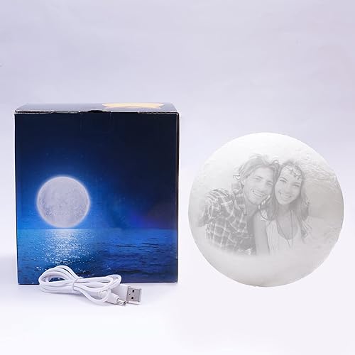 Miniatura 6 de Lámpara de luna 3D personalizada, lámpara de luna personalizada con imagen grabada, texto para aniversario, festival, cumpleaños, día de la madre,
