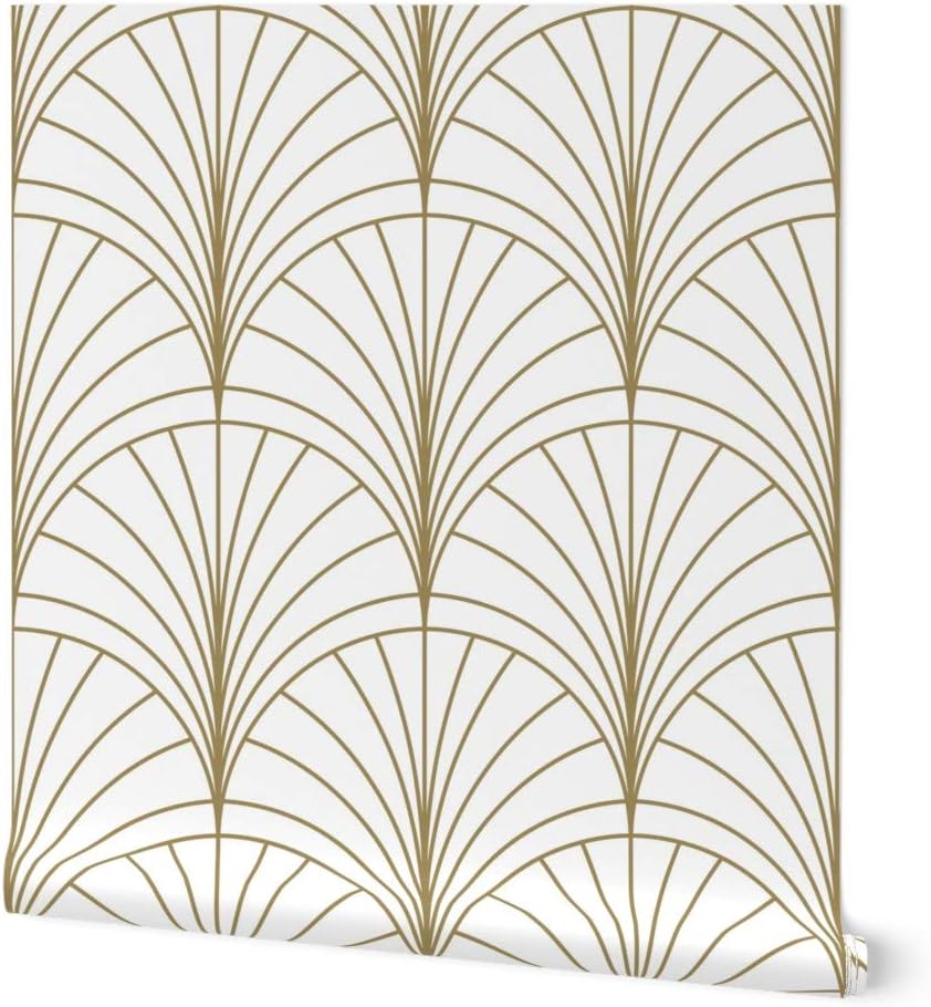 Removable Wallpaper 6ft x 2ft - Floral Gold White Art Deco Nouveau Minimal Vintage Geometric Custom Pre-Pasted Wallpaper by Spoonflower