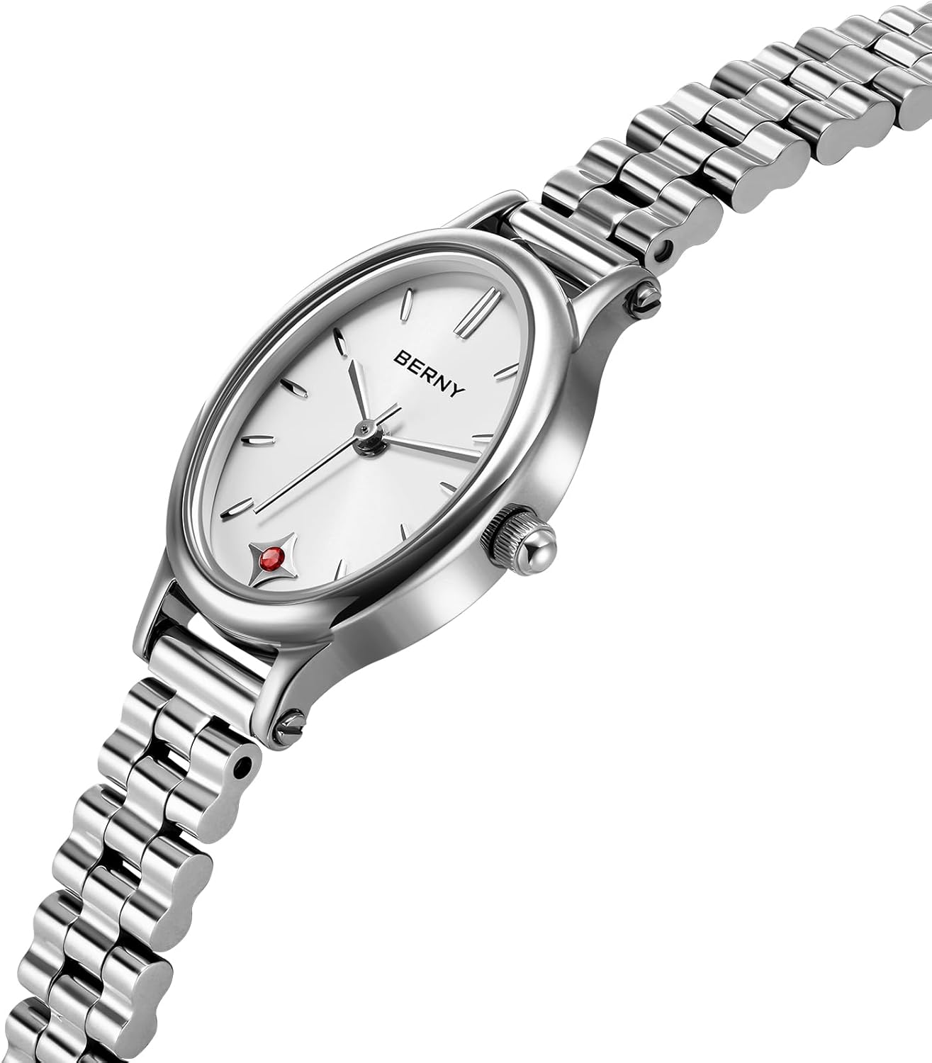 BERNY Silver Watches for Women Dainty Women's Wrist Watch, 3ATM Waterproof Fashion Small Ladies Bracelet Watch, Female Analog Quartz Watch, Full Stainless Steel Sun-ray Dial Luxury Birthday Present - Image 2