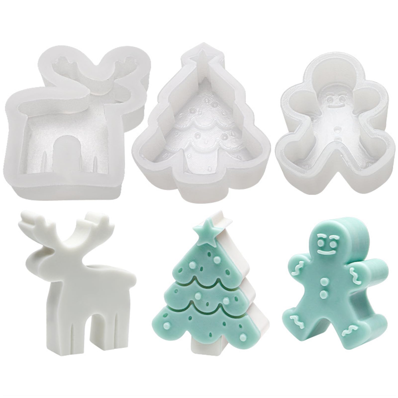 Lot De 2 Moules Silicone Bougies Noël - Sapin Et Bonhomme Pain D'Épices Pour Bougies Et Savons