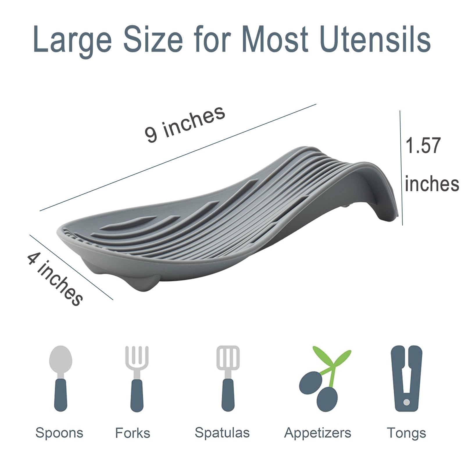 Soporte de silicona resistente al calor y antideslizante para encimera de cocina, soporte grande para utensilios de cocina (gris oscuro)