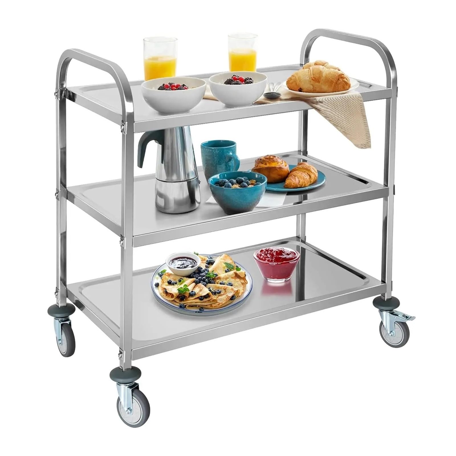 utility cart 3-Tier Stainless Steel Utility Cart Kitchen Trolley Island Rolling Serving Catering Storage Shelf with Locking Wheels Carts Stands