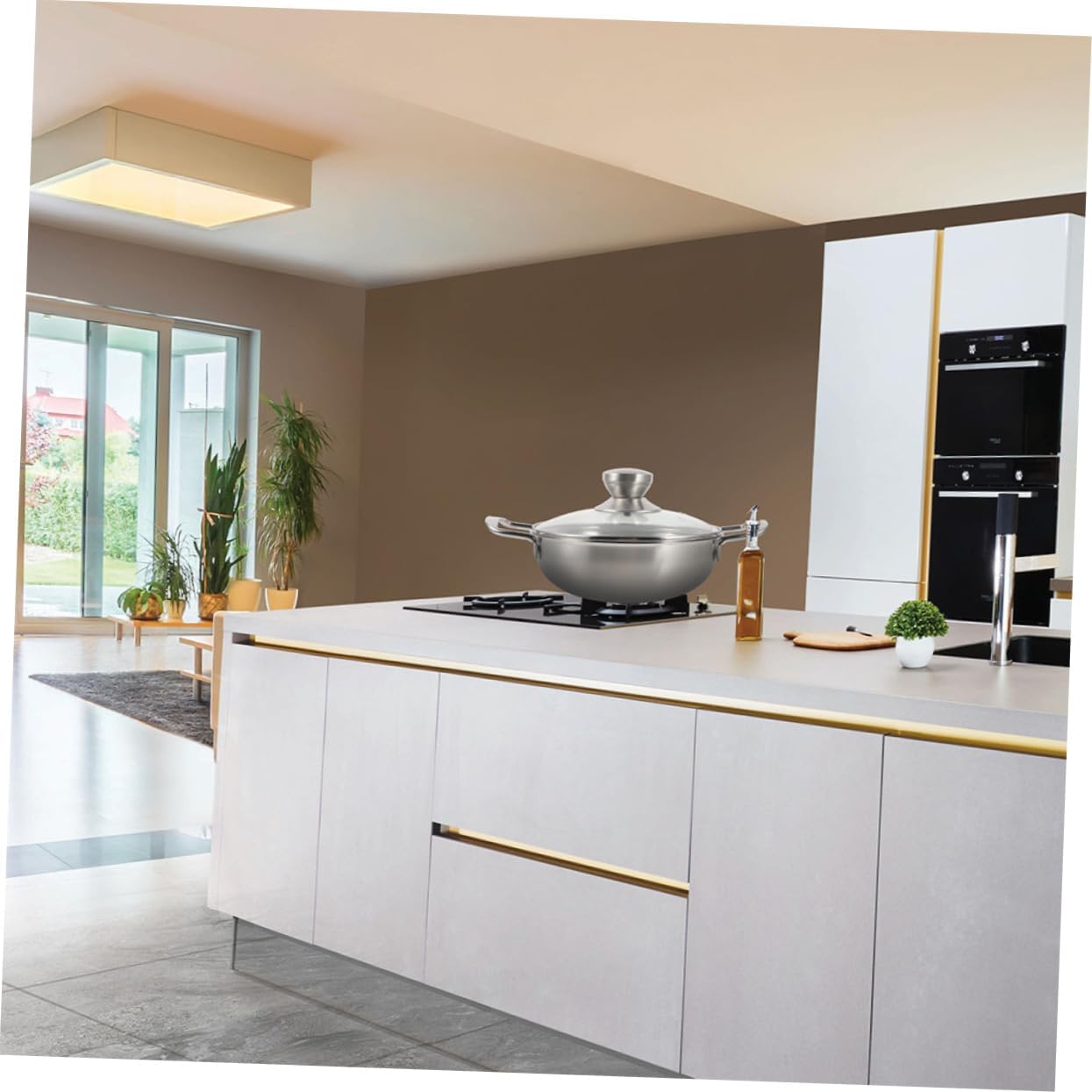 BESPORTBLE Household Stainless Steel Wok with Double Handles Round Cooking Pan for Daily Use Ergonomic Design for Gas and Electric Stoves for Outdoor Camping and Picnics