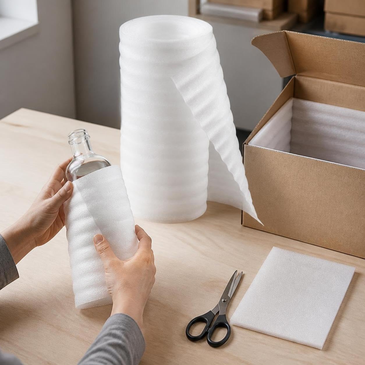 Rotolo di Schiuma Morbida per Protezione Antiurto di Articoli Nel Trasporto Materiale Espanso Facile da Tagliare per Riempimento Imballaggi Mira, Bianco; 60KG alta densità-2mm 113cm