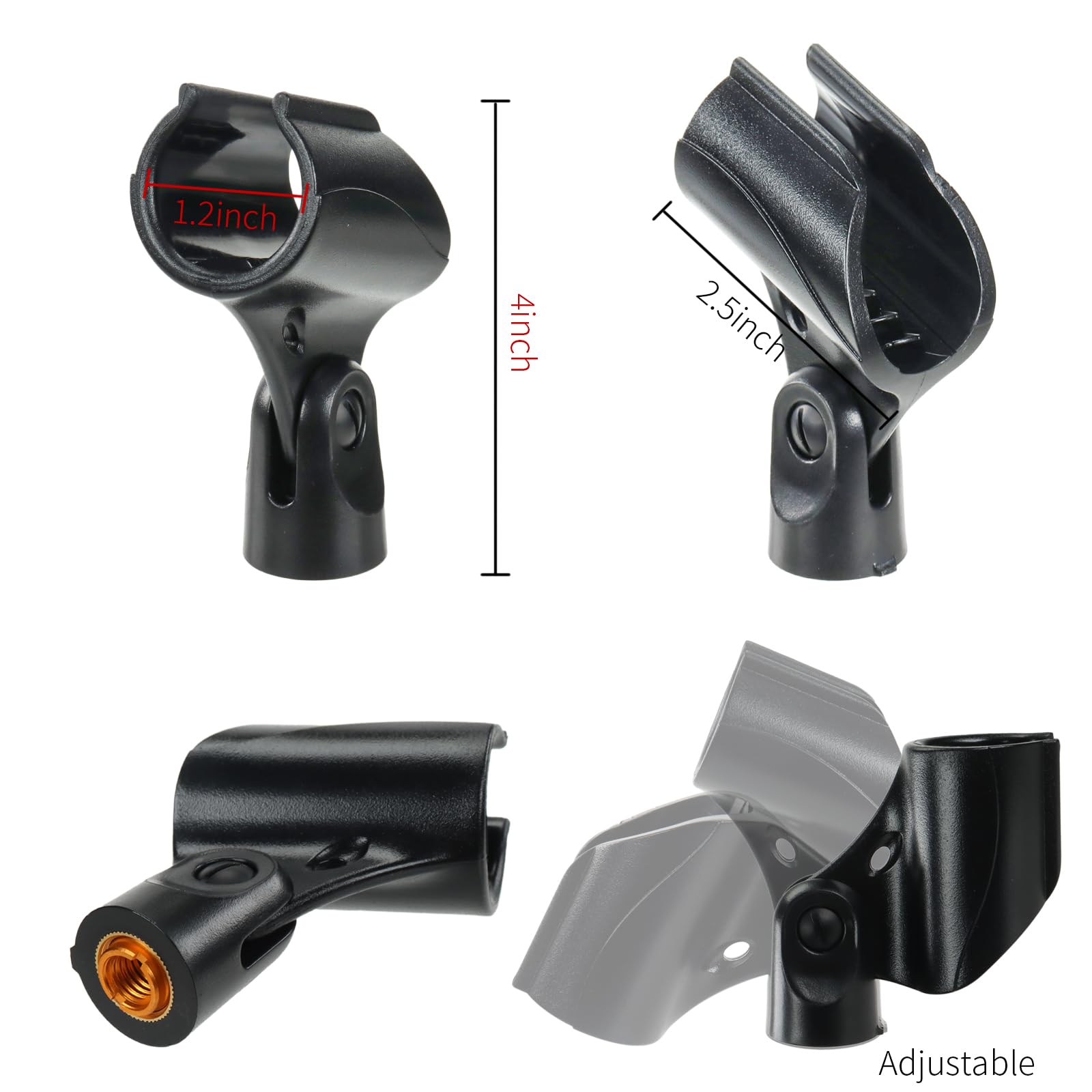 Bettli Microphone Clip for Microphone Stand,2 Pcs Adjustable Universal Microphone Holder Clamp with 5/8" to 3/8" Mic Screw Adapter for Mic Stand - Image 2