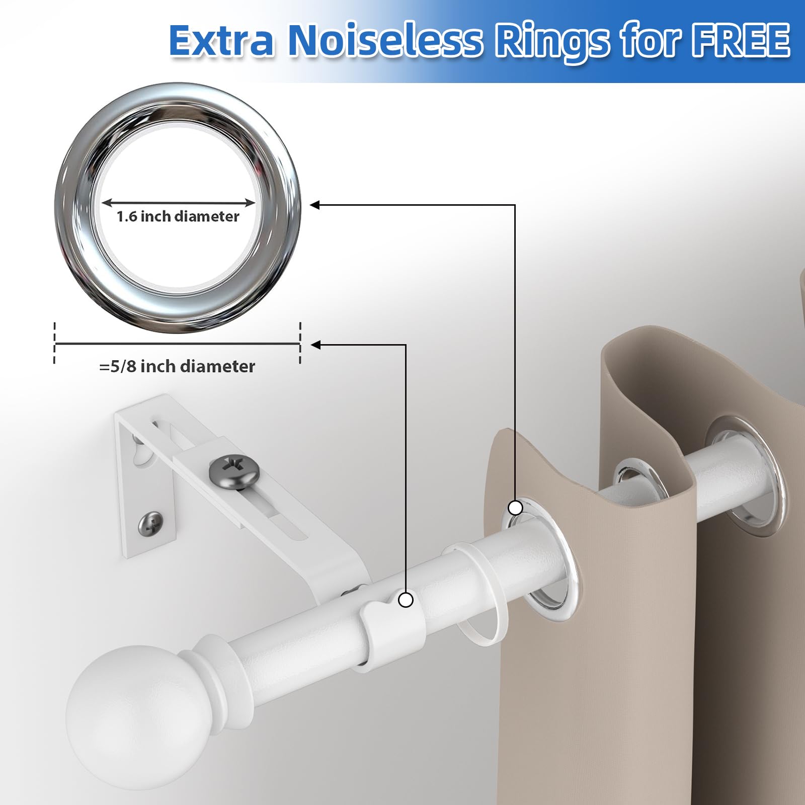 Bastone per Tende in Legno completo di Accessori, Diametro 35 mm, Movimento Manuale, Bastone Tenda Bianco e altri colori con Anelli, Supporti e Terminali (Olmo, 220 CM A STRAPPO SENZA CORDA