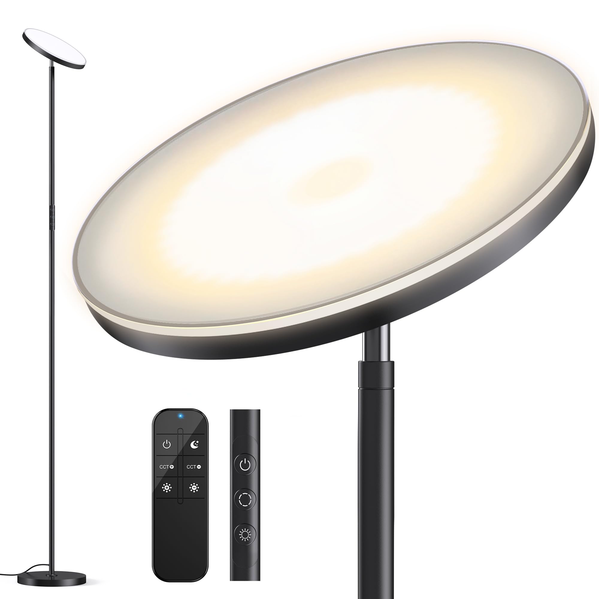 Torkase Lámpara de Pie LED Regulable de 36 W, Lamparas de Pie Para Salon Superbrillante de 3000 LM Para Sala de Estar, Atenuación Continua de 2700K-6500K, Control Remoto y Control Táctil