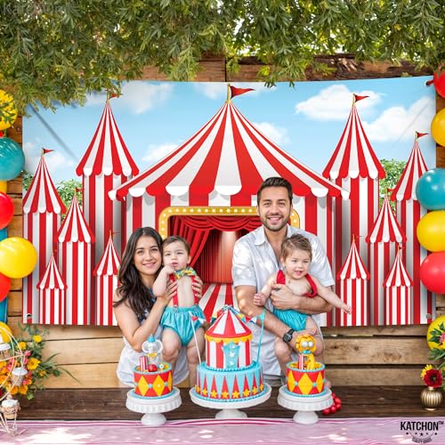 Image of Carnival Backdrop Carnival Theme Party Decorations - 72x44 Inch | Circus Tent for Carnival Decorations, Carnival Banner for Carnival Games, Circus Party Decorations, KatchOn