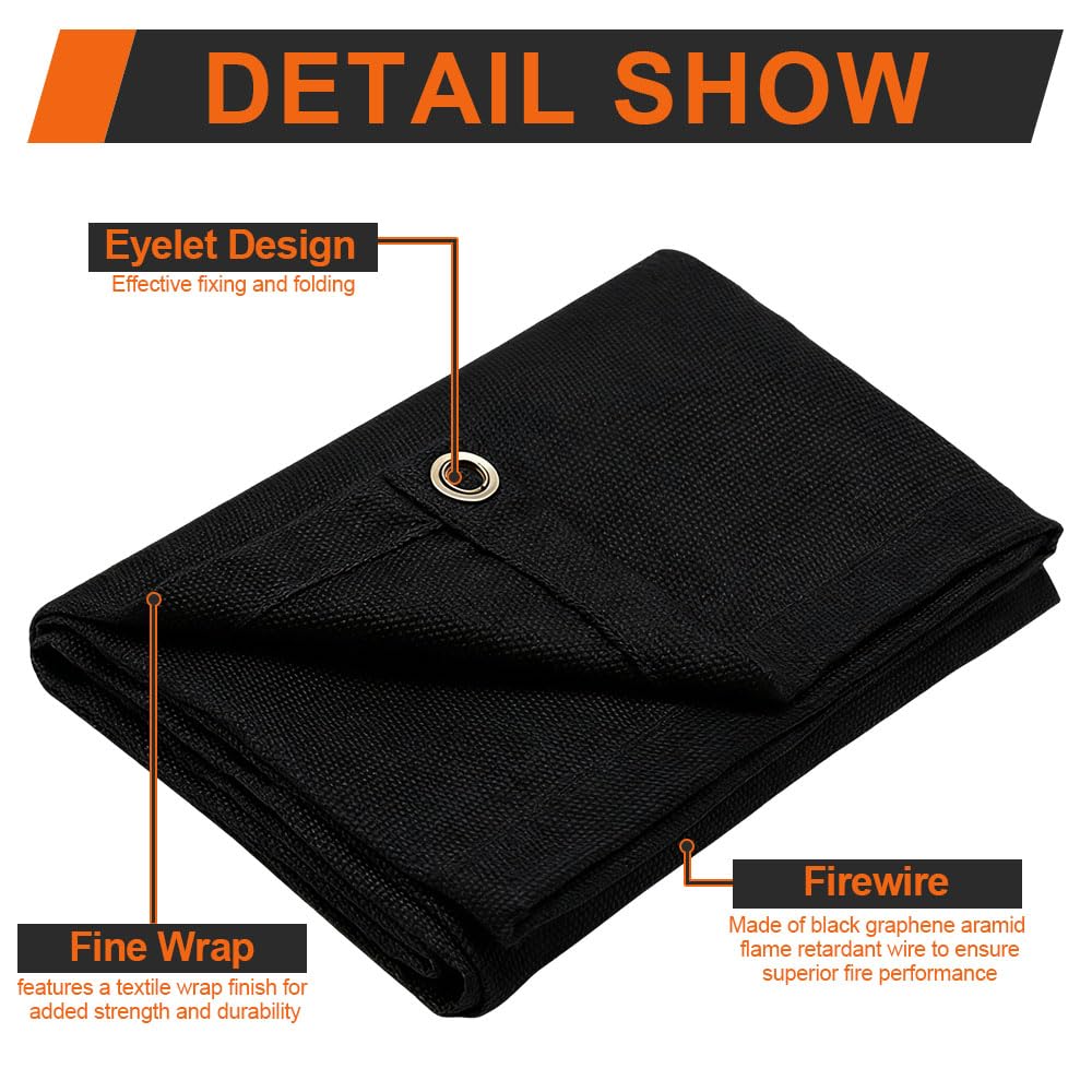 Manta Ignifuga Soldadura, 1.2m x 1.8m Manta de Protección de Soldadura con Ojales, hasta 550℃ - 1000℃, Manta Ignifuga contra Incendios, para Uso Industrial y Doméstico(Engrosado, Negro)