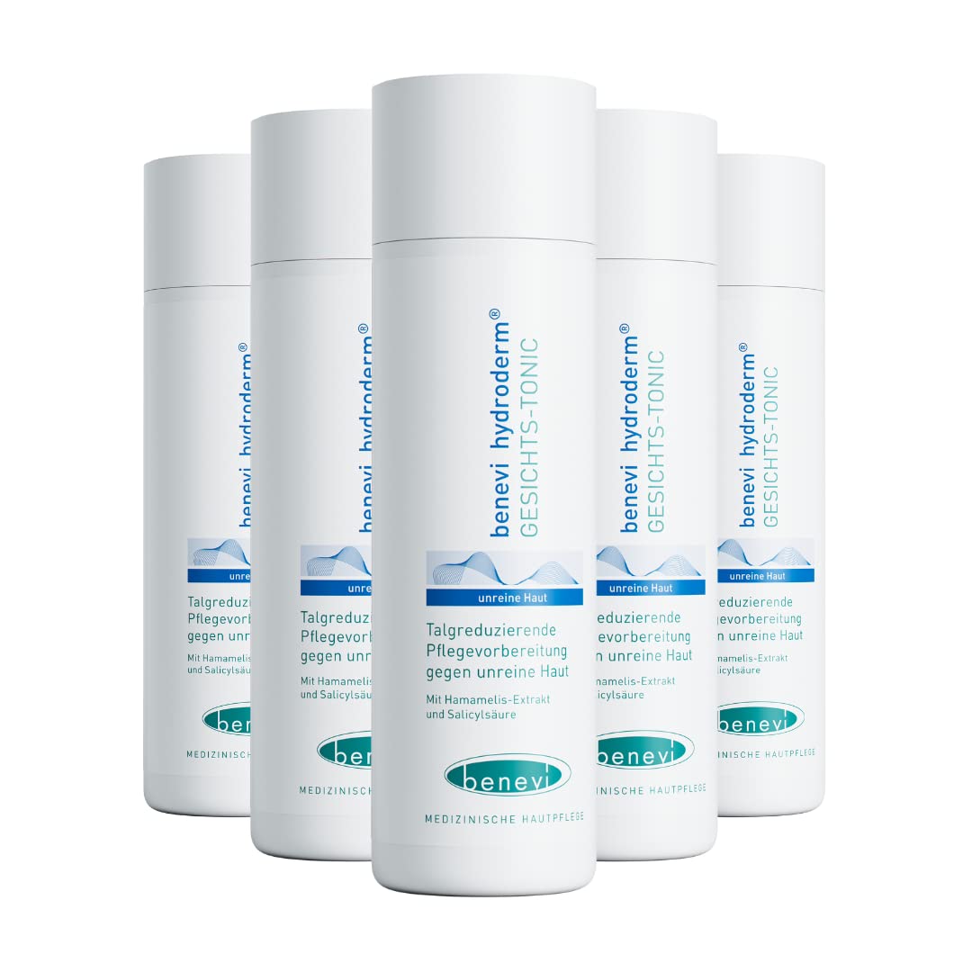 benevi Gesichtstonic 5 x 200 ml klärendes und reinigendes Tonic für fettige Haut. Beseitigt den störenden Fettglanz, löst Hornzellen und Mitesser, beruhigt und erfrischt die Haut.