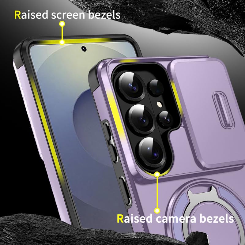 Image of LuxuryKase Shockproof Rugged Case for Samsung Galaxy S26 Ultra | Slide Camera Cover | 360 Rotating Ring Kickstand | Military-Grade Protection - Lavender Purple