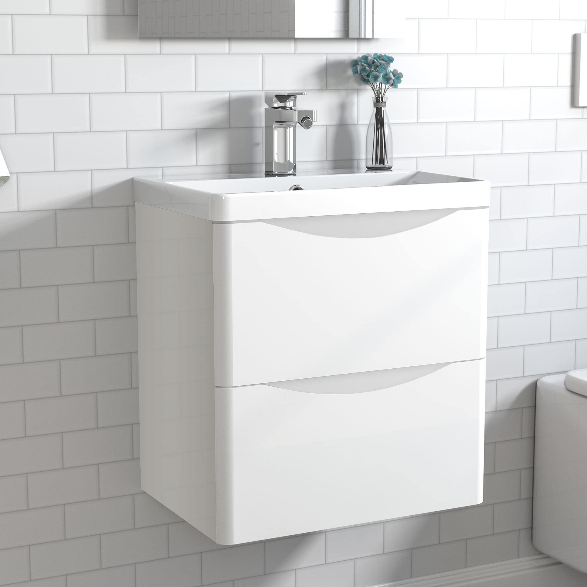 Buy Acezanble 500mm Bathroom Vanity Unit with Basin Gloss White