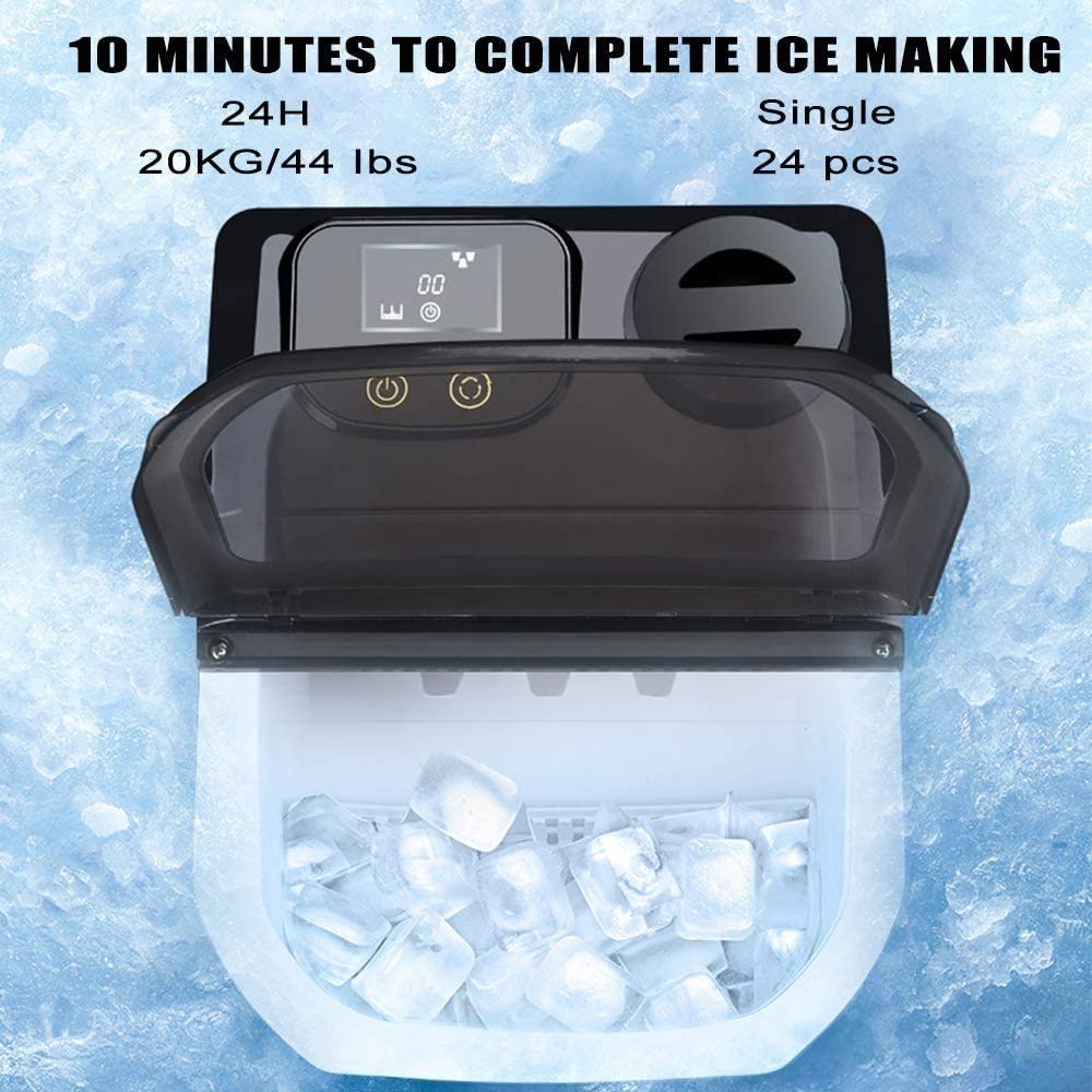 Appoggio Ice Maker Macchina, Compact Automatic Ice Maker, 24 Cubi Pronto in 10 Minuti, Ideale for la casa/Cucina/Ufficio/Bar