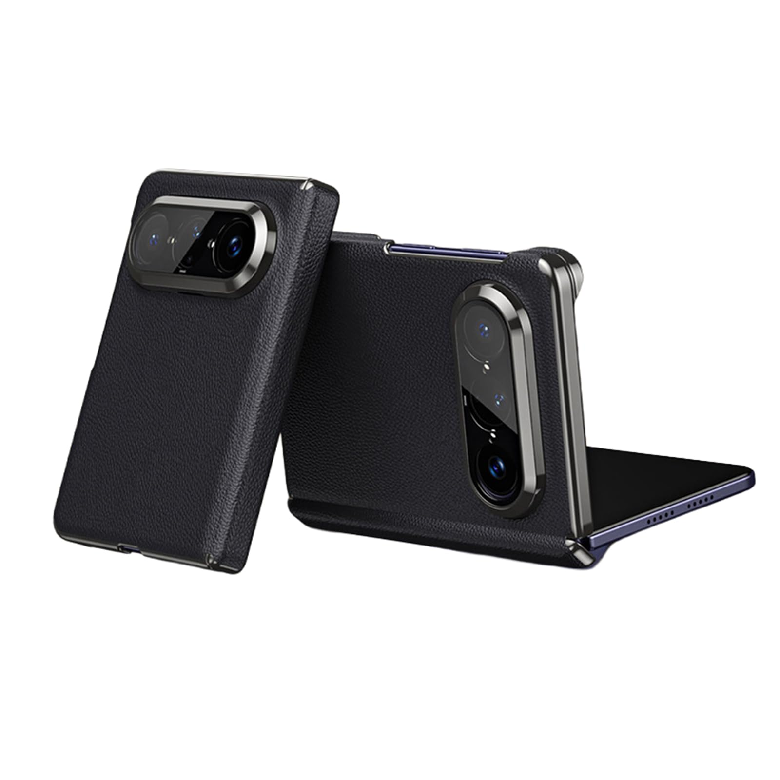 FDUJINH Genuine Leather Cover for Huawei Pura X Max, Light Luxury Electroplated Phone Back Case Hinge Camera Shockproof Shell