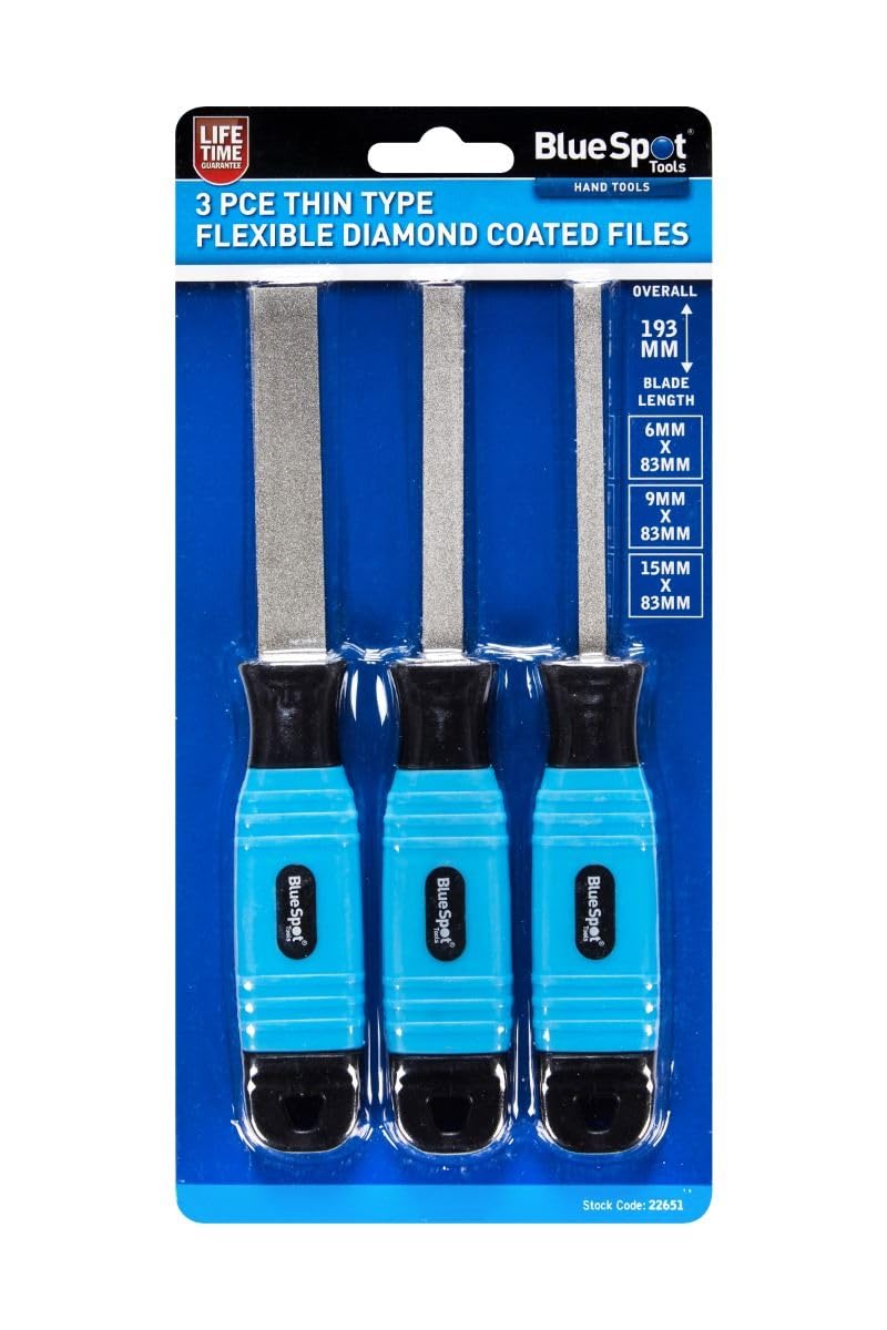BlueSpot 3pc Thin Soft Grip Flexible Diamond Coated Files Jewellery File 193mm