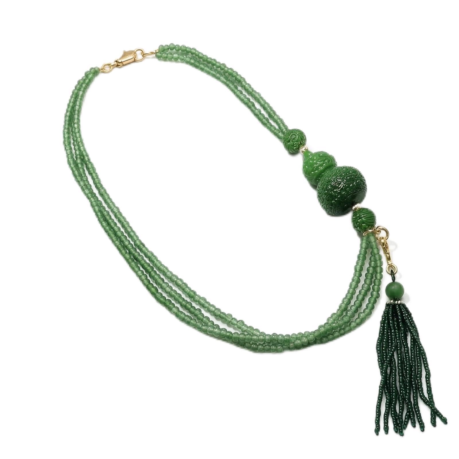 Baoblaze Collana Donna Elegante Collana Multistrato Collana Perline Collana con Pendente Design Vintage con Fili Drappeggiati E Dettagli Scolpiti in Perline Verdi Adatta per Ufficio Uscite