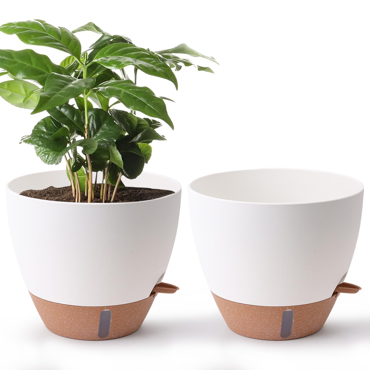 T4U Pots de Fleurs Auto-arrosants 30 cm, Lot de 2 pour intérieur, Blancs | Cache-pots pour plantes, Niveau d’eau visible, Soucoupe, Drainage, Salon, Balcon, Entretien quotidien