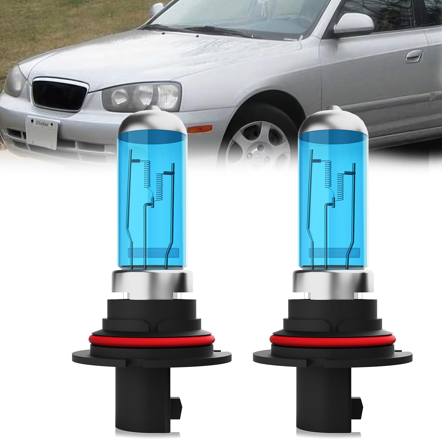 Headlight Bulbs Compatible With Hyundai Elantra 1997-1998, 9007 High Low Beam Headlights Halogen Light Bulb, Super Bright 6000K White, Plug and Play, Pack of 2