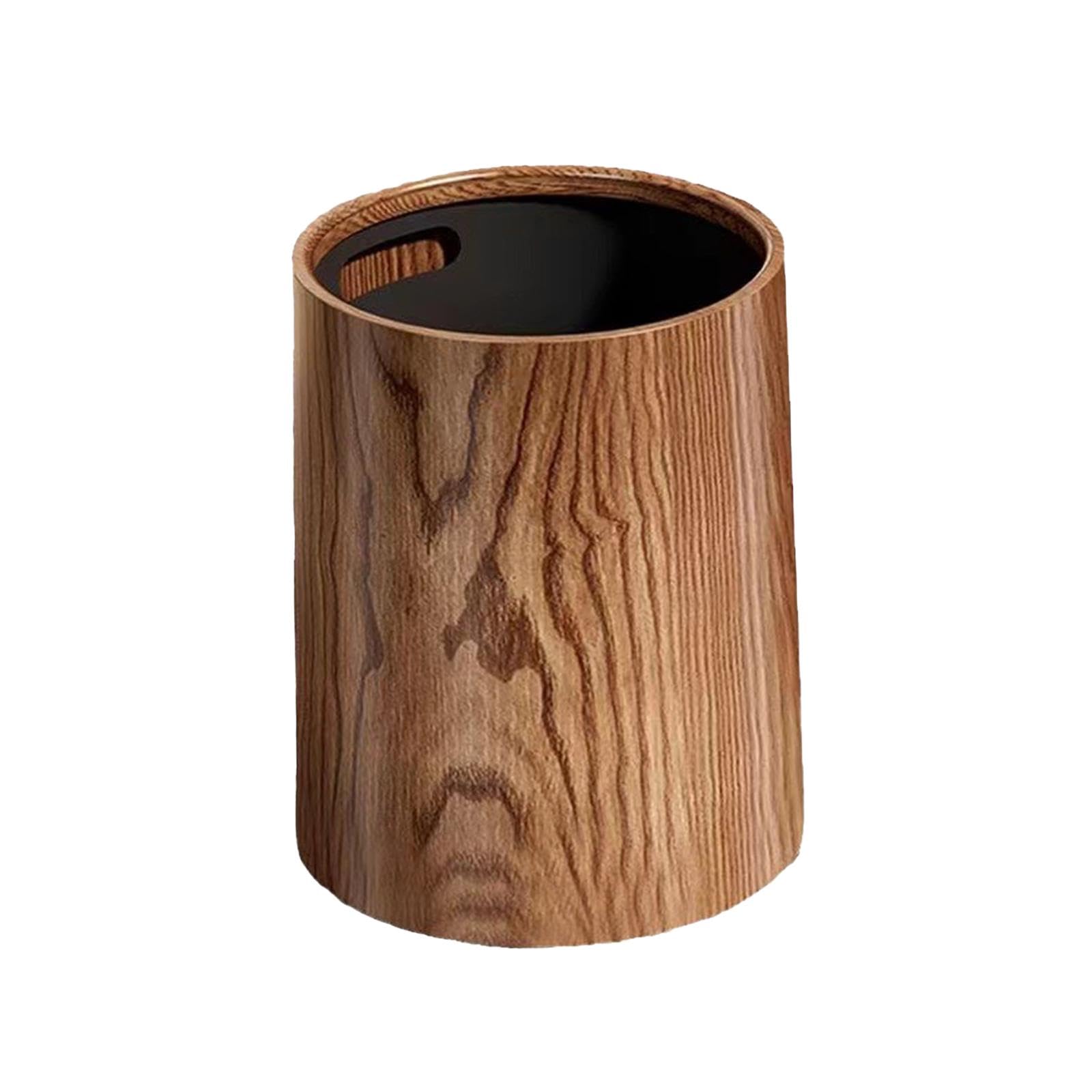 Folpus Imitation Wood Grain Trash Can Garbage Container Waste Bin Toilet Paper Basket for Home Office Bathroom Living Room Dorm Toilet(Not Wood), 12L