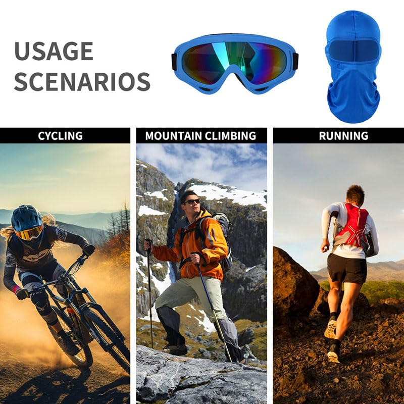 5 szt. gogli motocyklowych z 5 szt. kominiarki, maski taktyczne chroniące przed promieniowaniem UV, gogle do jazdy na snowboardzie, dla dorosłych, mężczyzn, kobiet, młodzieży, 5 szt