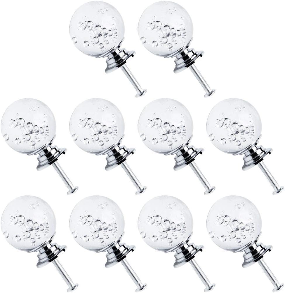Clear Crystal Glass Door Knobs with Bubbles,MAIKEHOME 10 X 30MM Acrylic Glass Diamond Cut Cabinet Door Drawer Knob Kitchen Dresser Wardrobe Pull Handle with Screws for Home Decorating