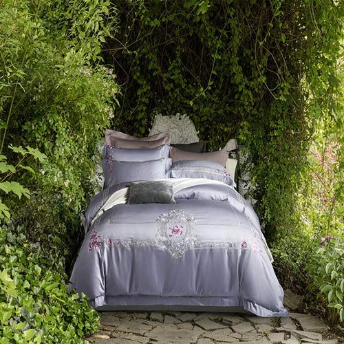 RONGXIE Egyptian Cotton purple blue Bedding Sets Duvet Cover Sets Palace embroidery Bed Linens Flat Sheet pillowcase