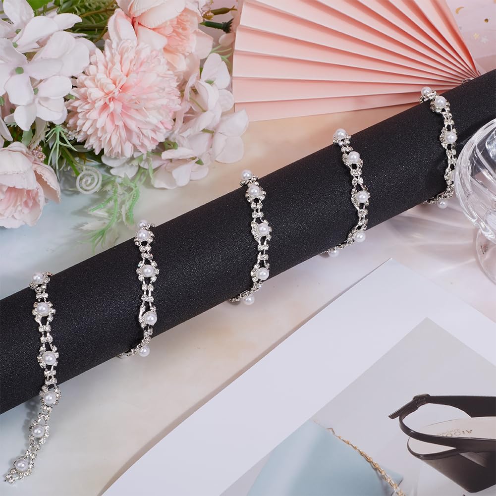 1 Yard Rhinestone Chain 0.4" Pearl Rhinestone Trim String Crystal Beads Ribbon Sewing Beaded Rhinestones Applique Embellishments for Crafts Clothing Wedding Dresses Decoration