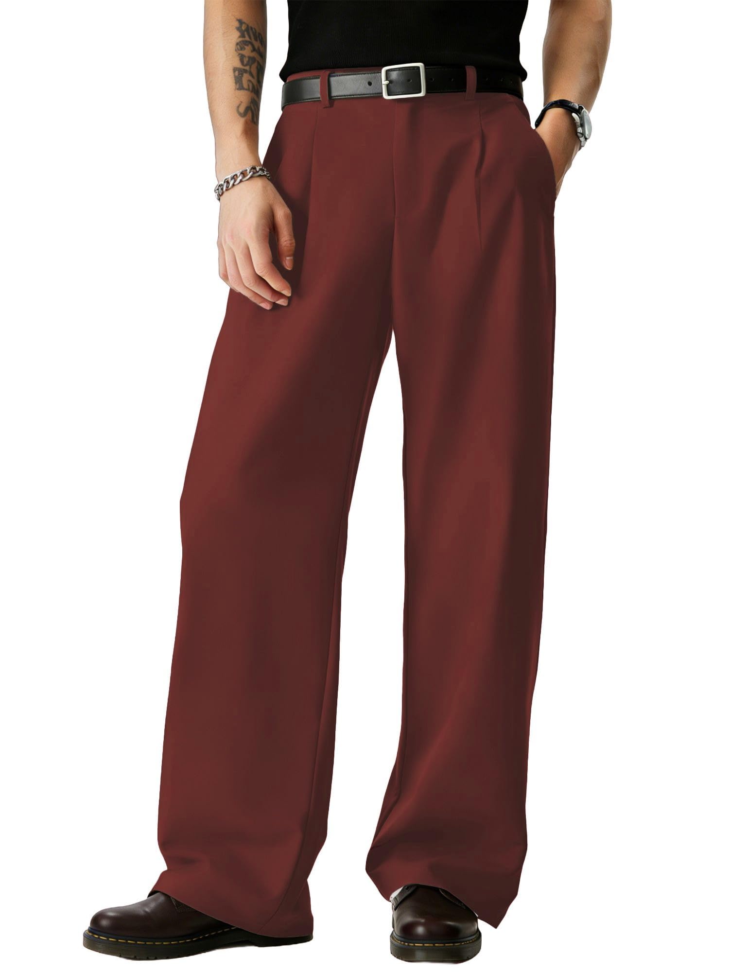 JMIERR Mens Baggy Casual Dress Pants Lightweight Pleated Old Money Wide Leg Pants Loose Relaxed Fit Trousers