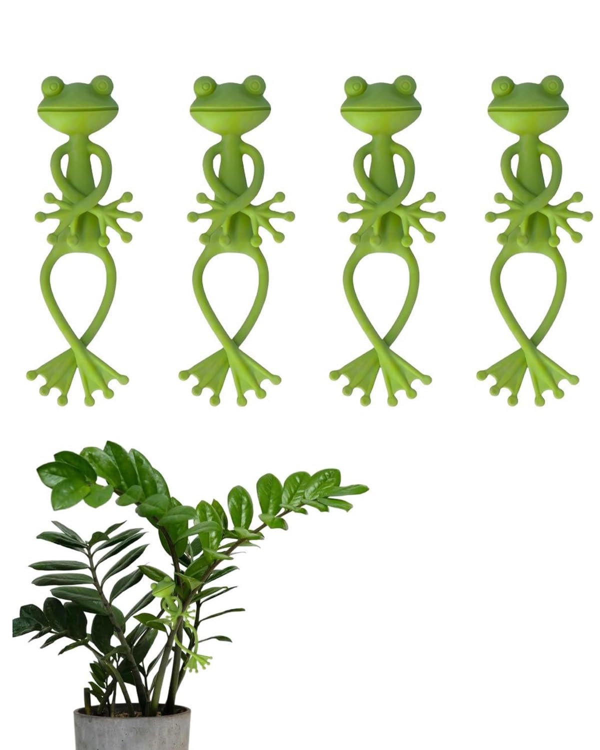 UZEXYO 4 Pack Frog Garden Cable Ties Green Plant Ties for Climbing Plants Tree Decorative Ties Bendable Garden Ties Plant Support Cute Gardening Gifts Garden Gifts Frog Gifts