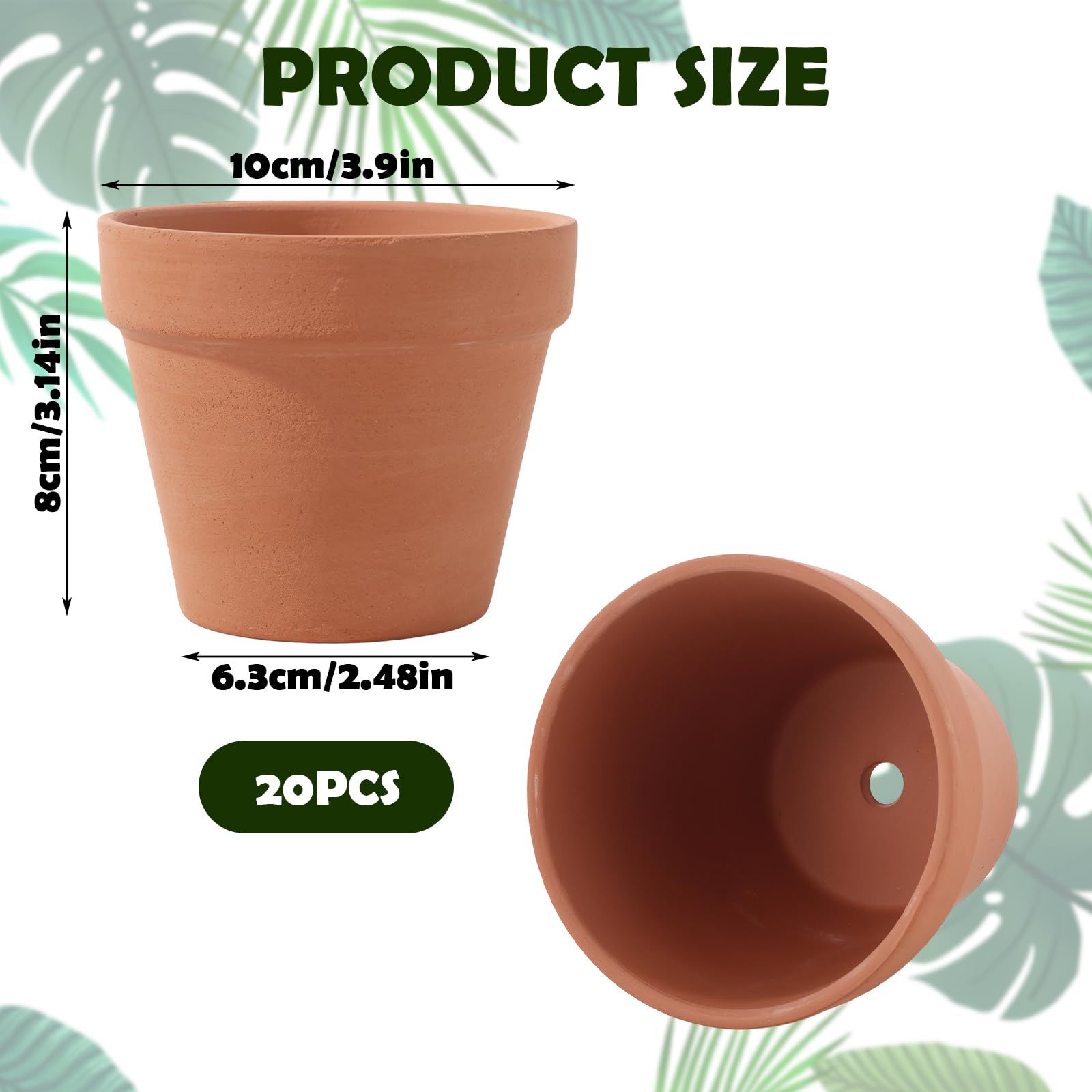 20 vasi in terracotta con fori di drenaggio, 10 x 8 cm, piccoli vasi in argilla per piante e fiori, set professionale per decorazioni per la casa, matrimoni ed eventi creativi
