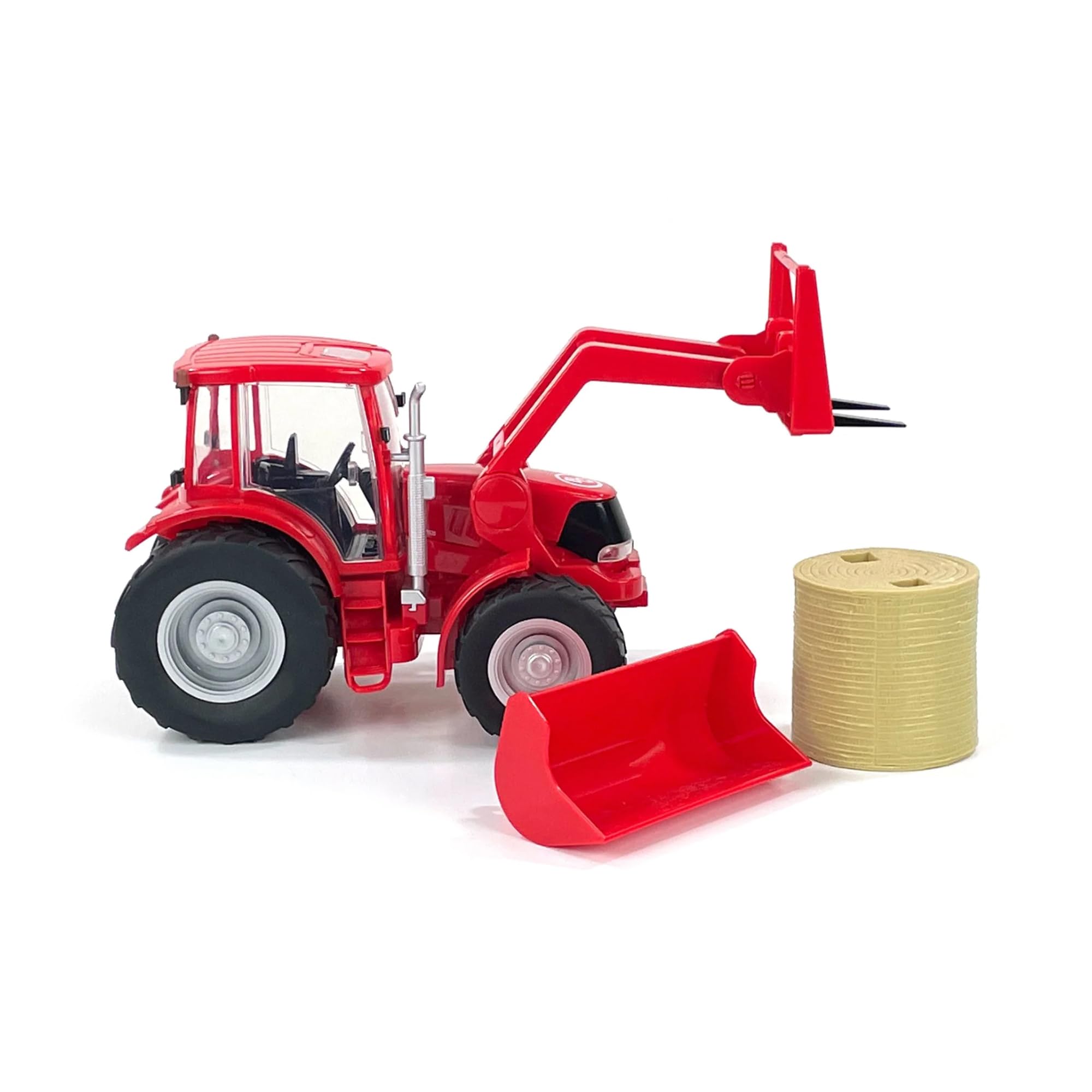 Big Country Toys Red Tractor & Implements, 1:20 Scale, Toy Tractor with Hay Bale and Bucket Attachment, Working Doors, Red, Ages 3 and Up…