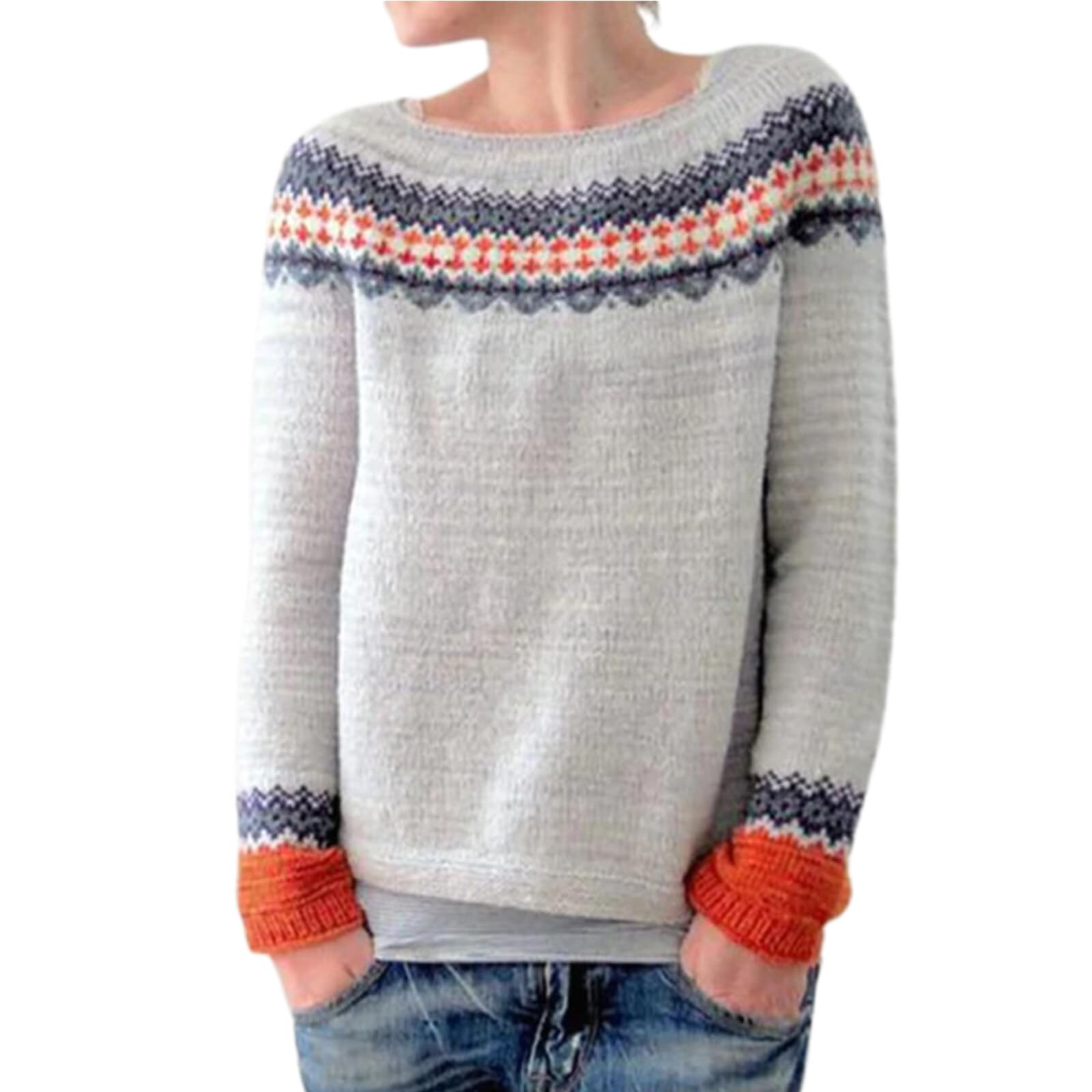 YEMOCILE Colorful Striped Sweaters for Women Oversized Knitted Sweater Crewneck Long Sleeve Pullover